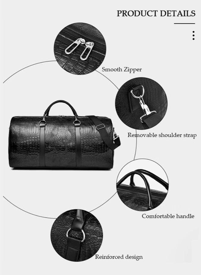 SHABILI Men's Duffle Bag, Gents Travel & Gym Carry for Sports, PU Water-Resistant Large Capacity Multi-Pocket with Detachable Strap, Duffle Bag Carry Bag Gents Bag Gym Bag Sports Bag Tourist Bag (Black) - Image 2