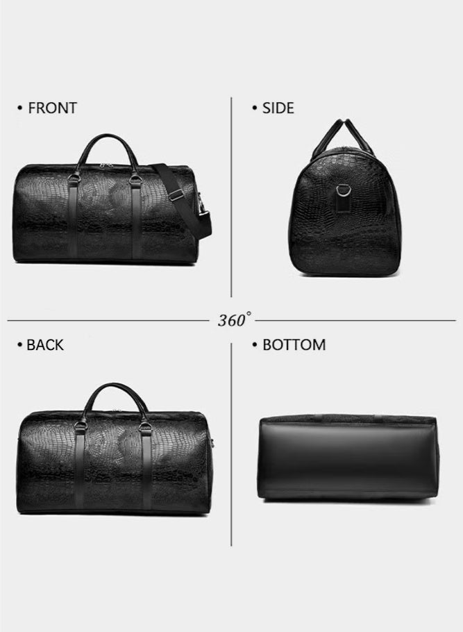 SHABILI Men's Duffle Bag, Gents Travel & Gym Carry for Sports, PU Water-Resistant Large Capacity Multi-Pocket with Detachable Strap, Duffle Bag Carry Bag Gents Bag Gym Bag Sports Bag Tourist Bag (Black) - Image 3