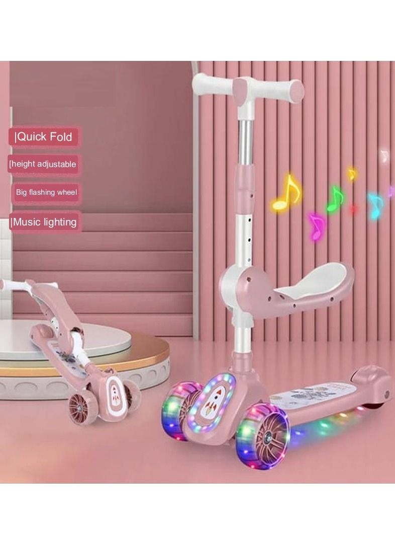 2 in 1 Scooters for Kids,Toddler Scooter for Ages 2-12,Music&Light Display Kids Scooter, Kick Scooter with Foldable Seat,3 Wheel Scooter and Adjustble Height