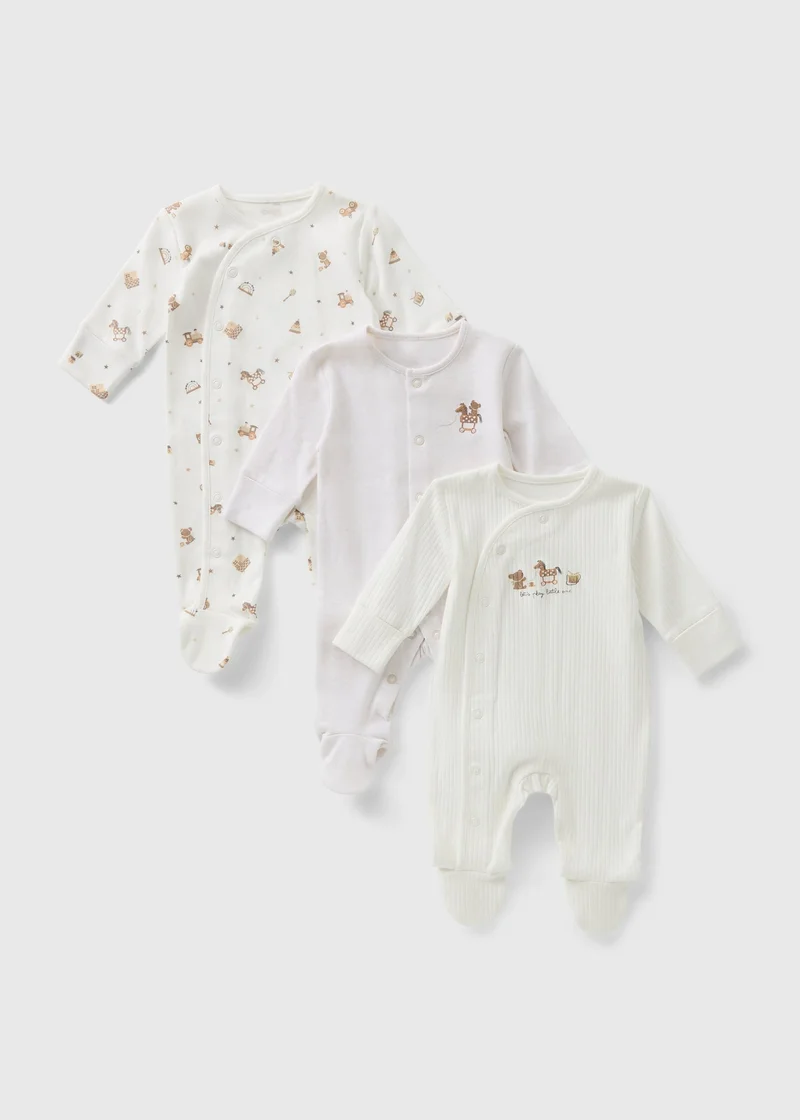 ماتلان 3 Pack Cream Baby Sleepsuits