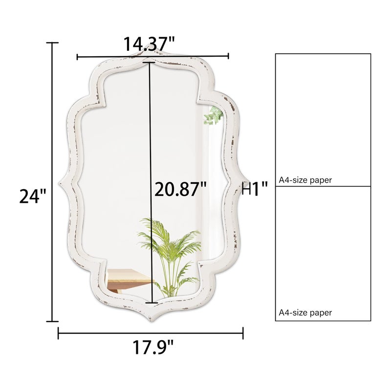 Sintosin Rustic Scalloped Oval Mirrors for Bathroom 18 X 24 Inch, Hanging Distressed White Wooden Framed Vintage Mirrors for Wall Decor Living Room, Farmhouse Wavy Entryway Wall Mirror Decorative - Image 2