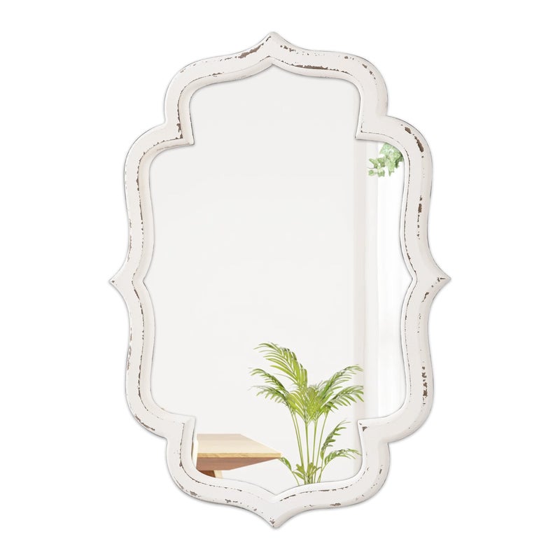 Sintosin Rustic Scalloped Oval Mirrors for Bathroom 18 X 24 Inch, Hanging Distressed White Wooden Framed Vintage Mirrors for Wall Decor Living Room, Farmhouse Wavy Entryway Wall Mirror Decorative - Image 1