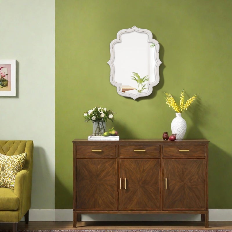 Sintosin Rustic Scalloped Oval Mirrors for Bathroom 18 X 24 Inch, Hanging Distressed White Wooden Framed Vintage Mirrors for Wall Decor Living Room, Farmhouse Wavy Entryway Wall Mirror Decorative - Image 5