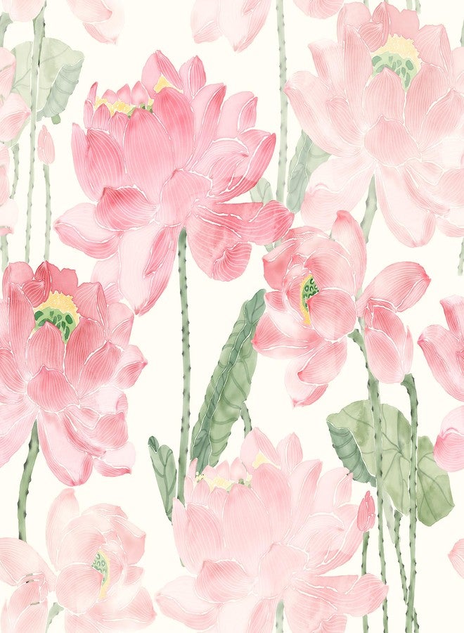 Mounting UP Peel and Stick Wallpaper for Home Decoration Kitchen Watercolor Pink Lotus Removable Vinyl Self Adhesive Shelf Paper & Drawer Liner Roll House, Workshop & Office 17.3" x 394" L5258-10 - Image 1