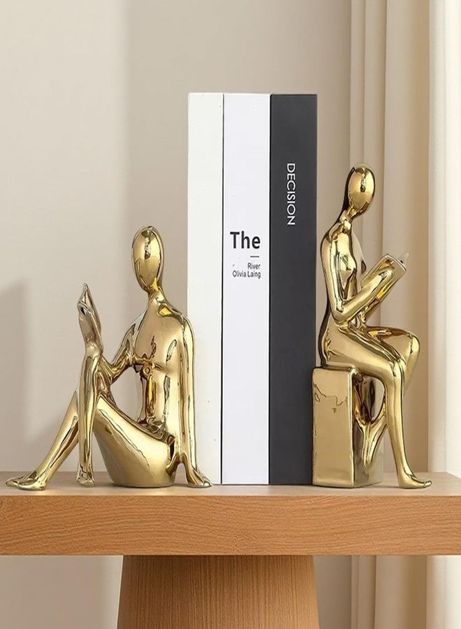 Tuioyoc Decorative Bookends, Ceramic Book Ends for Shelves, Home Office Decor Aesthetic Book Stopper Reading Book Holders Statues for Bookshelf Bedroom Living Room Decoration (Glod) - Image 1