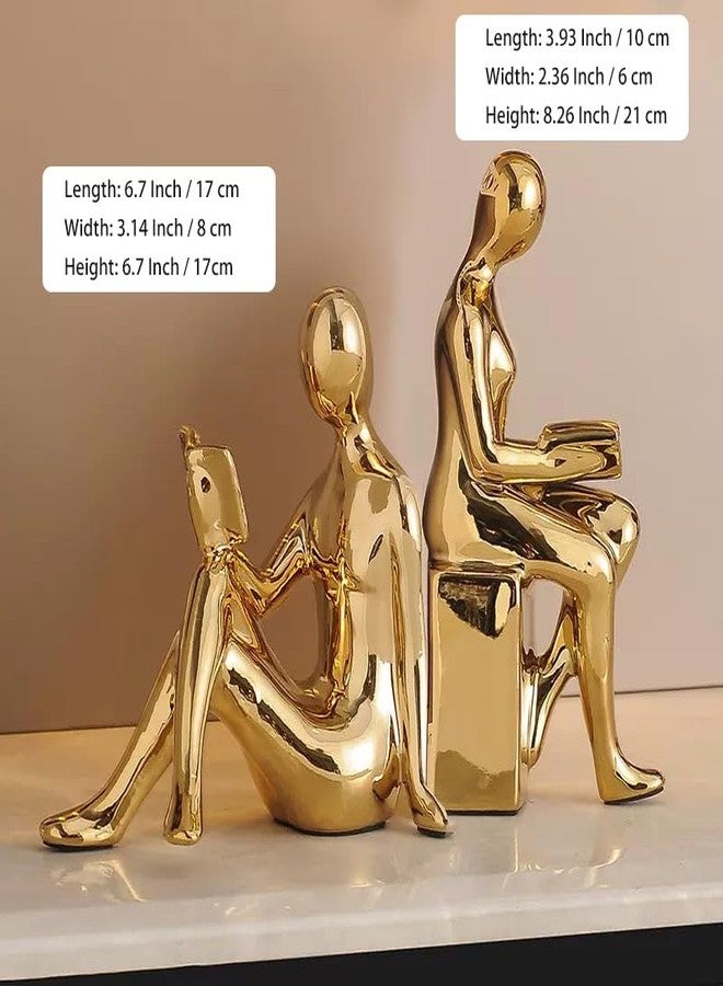 Tuioyoc Decorative Bookends, Ceramic Book Ends for Shelves, Home Office Decor Aesthetic Book Stopper Reading Book Holders Statues for Bookshelf Bedroom Living Room Decoration (Glod) - Image 5