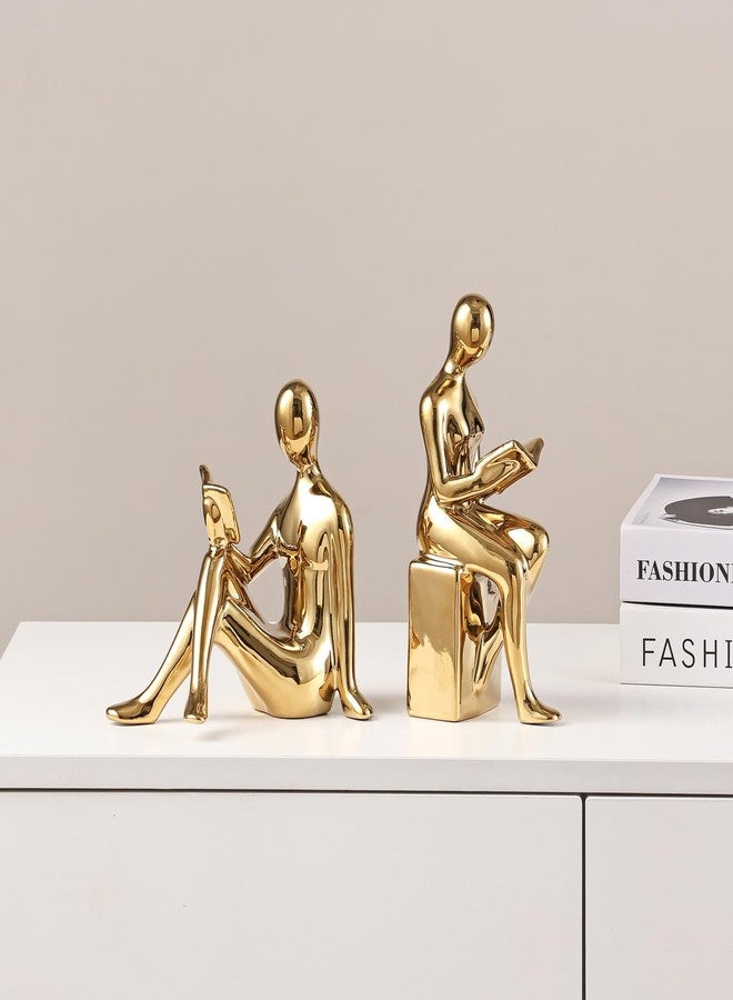 Tuioyoc Decorative Bookends, Ceramic Book Ends for Shelves, Home Office Decor Aesthetic Book Stopper Reading Book Holders Statues for Bookshelf Bedroom Living Room Decoration (Glod) - Image 4