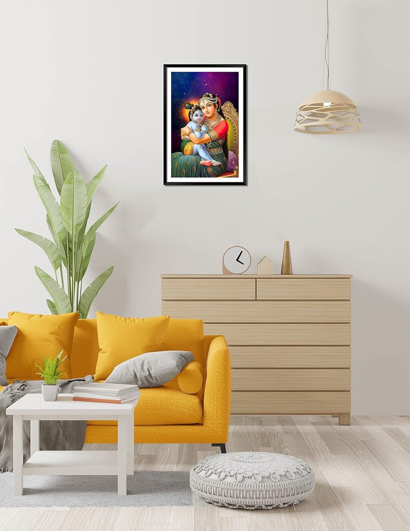 DBrush Bal Krishna With Maa Yashoda Photo Frame For Livingroom Home 14x20 Inch Large Size Synthetic wood Framed Wall Hanging Religious Painting Decorative Gift Item Laminated Coated - Image 2