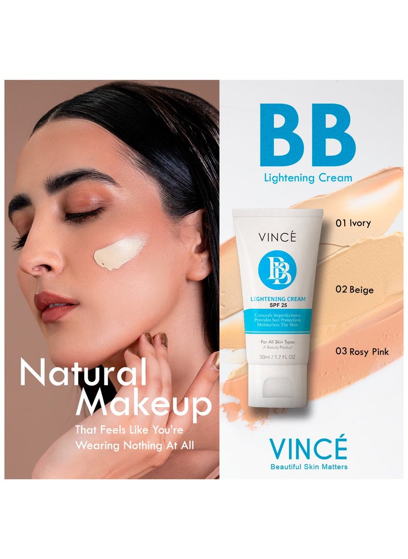 VINCE - BB Cream – Beige (VBBC 02) – All-in-One BB & Fairness Cream – Hydrates, Primes & Conceals Imperfections for Brighter, Flawless Skin & Natural Coverage – With SPF 25, 50ml - Image 1
