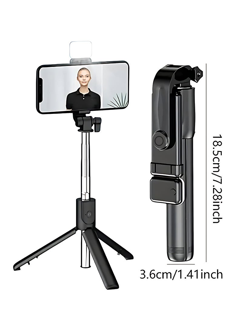 Theodor 3-IN-1 Portable Bluetooth Selfie Stick Tripod With Flash Light Extendable Tripod Selfie Stick For Travel- For iPhone Mobile And Taking TikTok Reels - Image 1