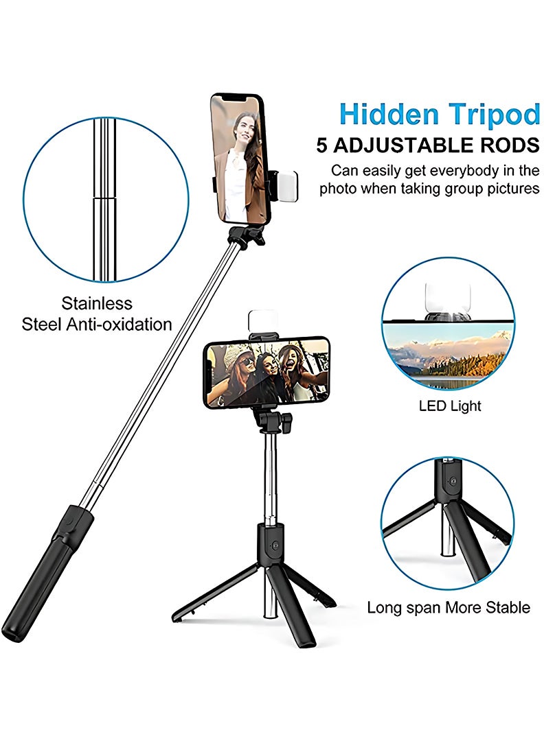 Theodor 3-IN-1 Portable Bluetooth Selfie Stick Tripod With Flash Light Extendable Tripod Selfie Stick For Travel- For iPhone Mobile And Taking TikTok Reels - Image 4