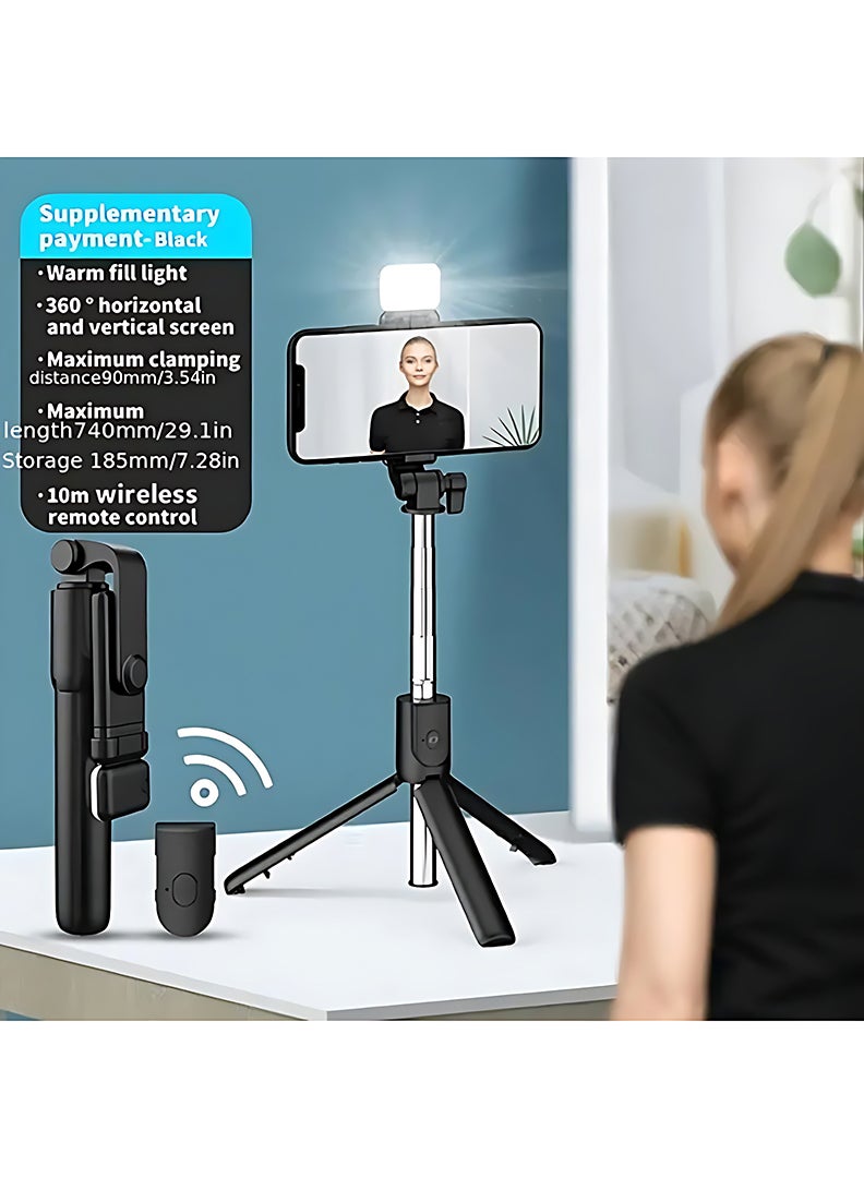 Theodor 3-IN-1 Portable Bluetooth Selfie Stick Tripod With Flash Light Extendable Tripod Selfie Stick For Travel- For iPhone Mobile And Taking TikTok Reels - Image 3