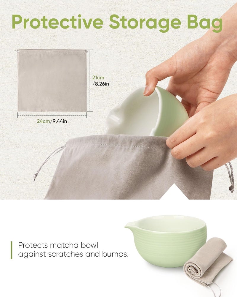 Joiish Traditional Matcha Bowl with Spout  Ceramic Matcha Tea Bowl (Chawan)  Matcha Mixing Bowl for Whisking Matcha  Light Green (18 Ounce) - Image 4