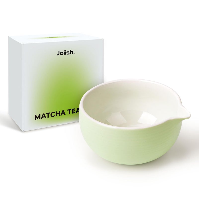 Joiish Traditional Matcha Bowl with Spout  Ceramic Matcha Tea Bowl (Chawan)  Matcha Mixing Bowl for Whisking Matcha  Light Green (18 Ounce) - Image 1