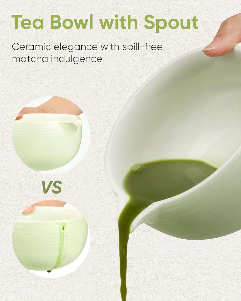 Joiish Traditional Matcha Bowl with Spout  Ceramic Matcha Tea Bowl (Chawan)  Matcha Mixing Bowl for Whisking Matcha  Light Green (18 Ounce) - Image 2