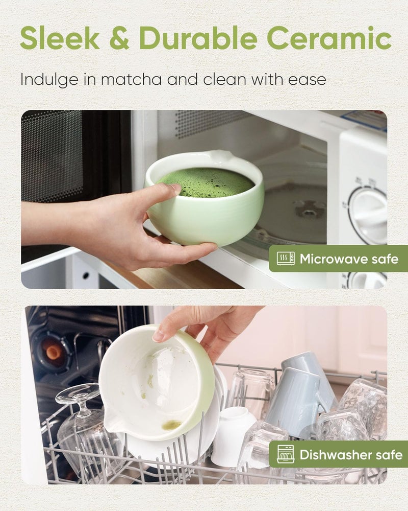 Joiish Traditional Matcha Bowl with Spout  Ceramic Matcha Tea Bowl (Chawan)  Matcha Mixing Bowl for Whisking Matcha  Light Green (18 Ounce) - Image 5