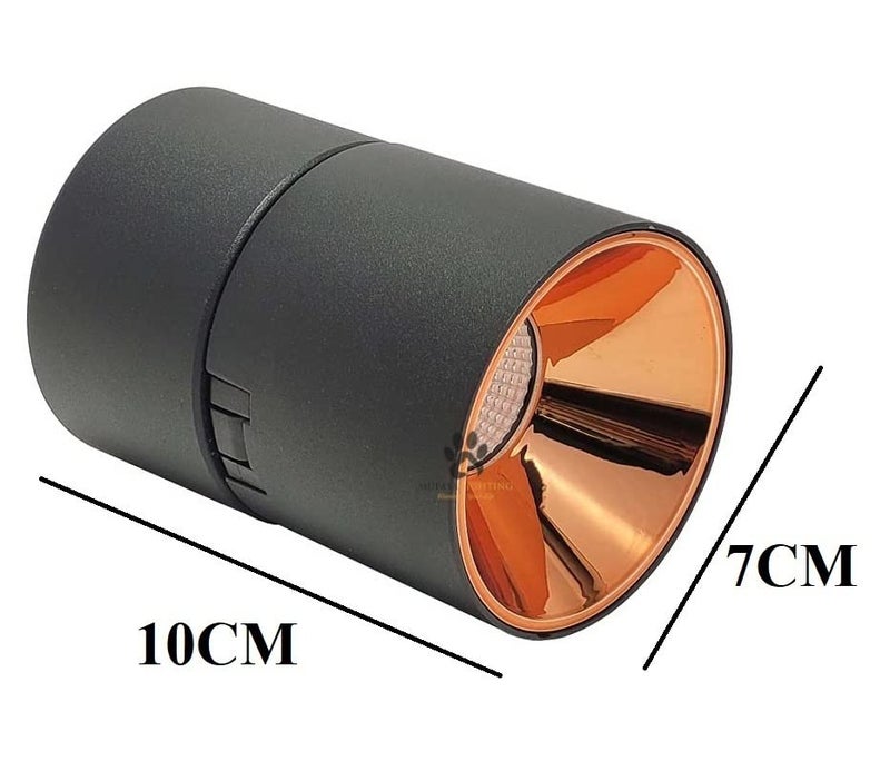 Mufasa 12 Watts Black Rose Gold Reflector Adjustable LED Round Surface Light Cylindrical Shape Indoor Ceiling Mounted Spot Light Down Light Aluminum Body (10Cm Height) (Warm White) (Pack of 1) - Image 4