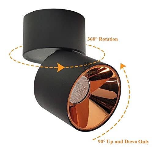 Mufasa 12 Watts Black Rose Gold Reflector Adjustable LED Round Surface Light Cylindrical Shape Indoor Ceiling Mounted Spot Light Down Light Aluminum Body (10Cm Height) (Warm White) (Pack of 1) - Image 3