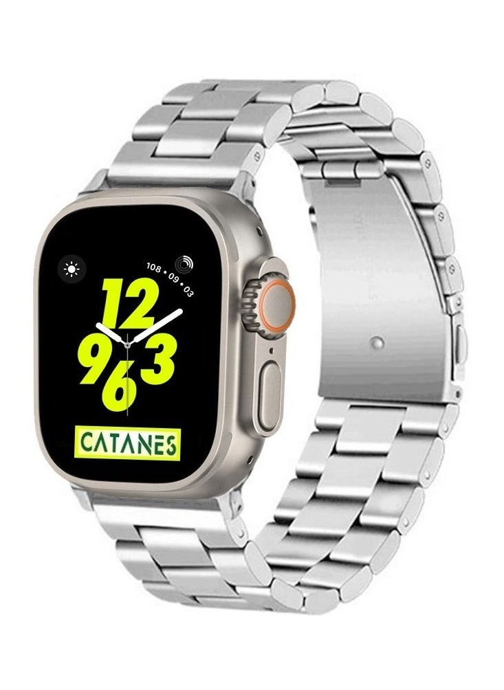CATANES - Apple Watch Ultra Band 49mm Stainless Steel Band Metal Strap Compatible with Apple Watch Series 49mm/45mm/44mm/42mm Silver - Image 1