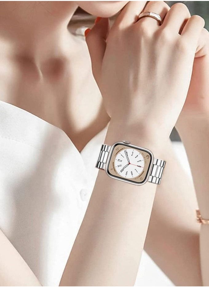 CATANES - Apple Watch Ultra Band 49mm Stainless Steel Band Metal Strap Compatible with Apple Watch Series 49mm/45mm/44mm/42mm Silver - Image 1