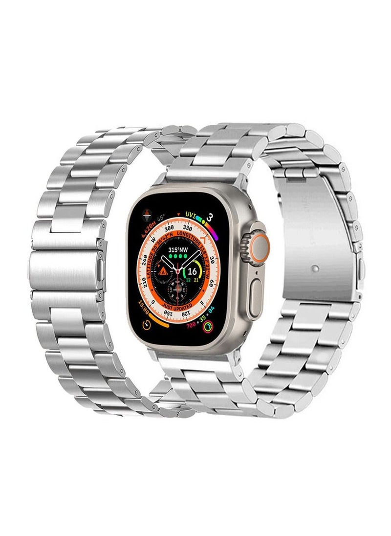 CATANES - Apple Watch Ultra Band 49mm Stainless Steel Band Metal Strap Compatible with Apple Watch Series 49mm/45mm/44mm/42mm Silver - Image 1