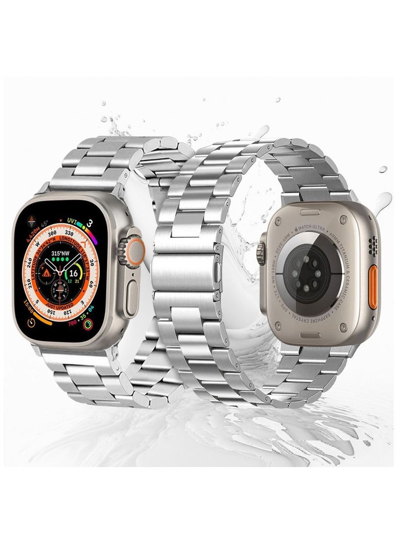 CATANES - Apple Watch Ultra Band 49mm Stainless Steel Band Metal Strap Compatible with Apple Watch Series 49mm/45mm/44mm/42mm Silver - Image 1