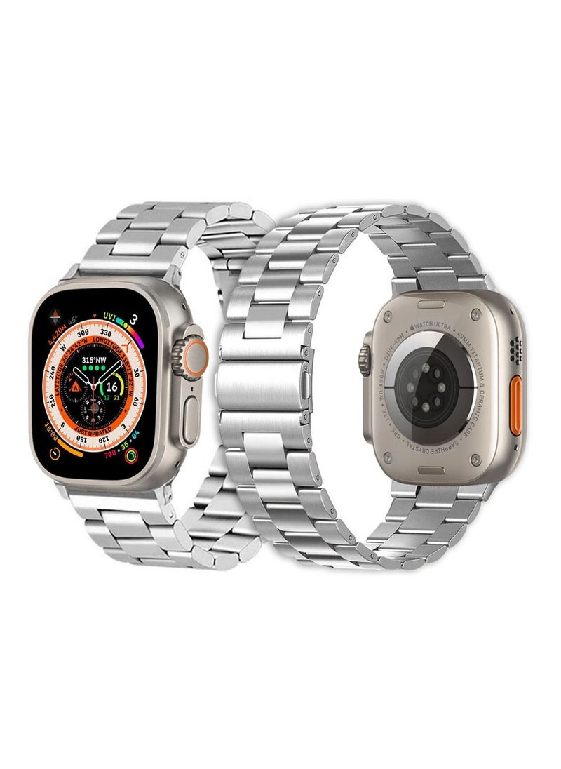CATANES - Apple Watch Ultra Band 49mm Stainless Steel Band Metal Strap Compatible with Apple Watch Series 49mm/45mm/44mm/42mm Silver - Image 1