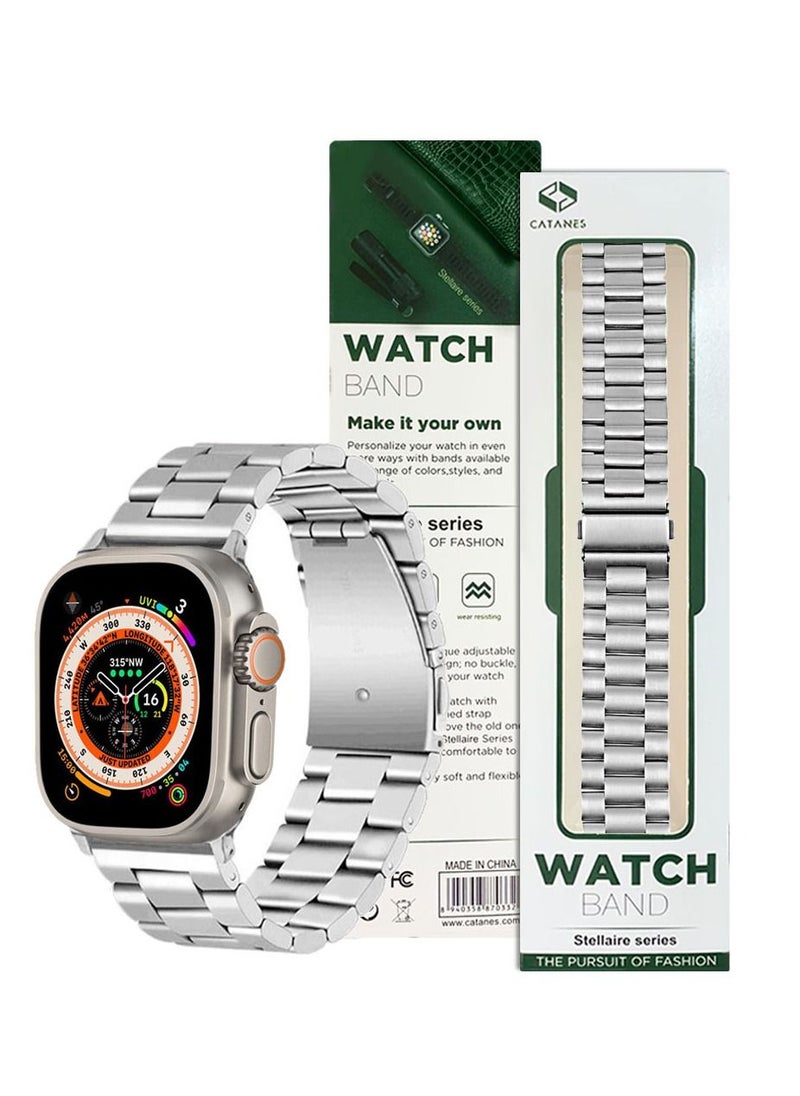 CATANES - Apple Watch Ultra Band 49mm Stainless Steel Band Metal Strap Compatible with Apple Watch Series 49mm/45mm/44mm/42mm Silver - Image 1