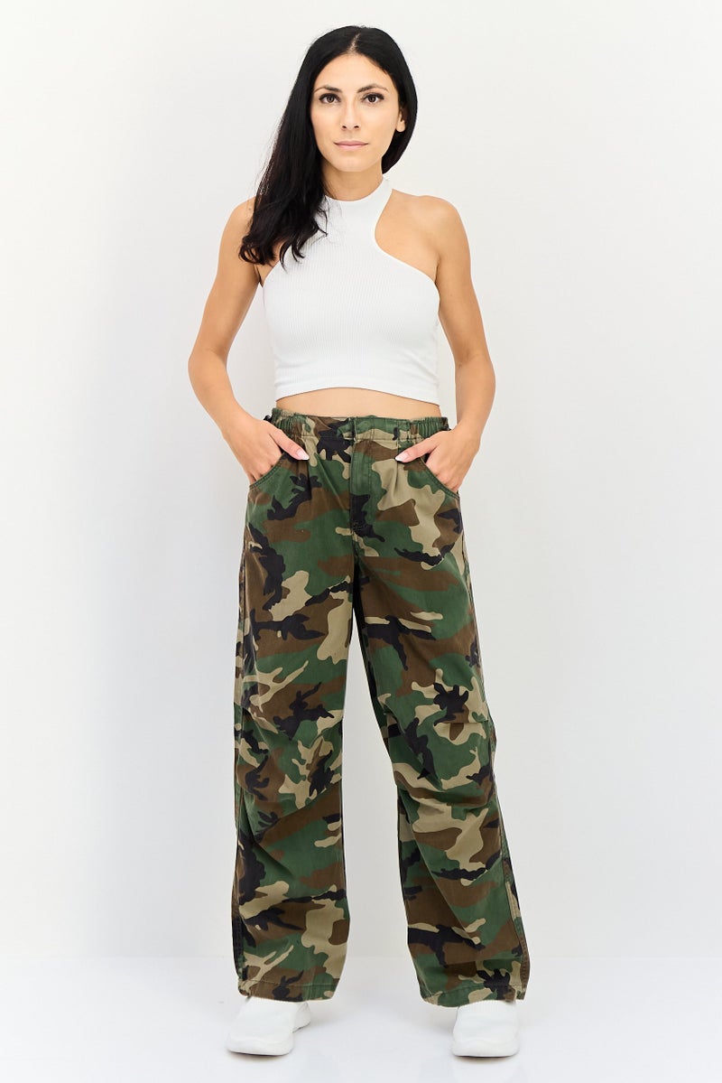 Bershka Women Regular Fit Camouflage Straight Leg Pants, Multicolor - Image 4