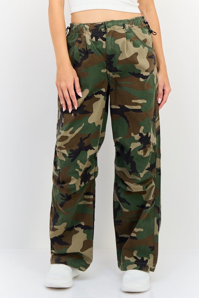 Bershka Women Regular Fit Camouflage Straight Leg Pants, Multicolor - Image 1