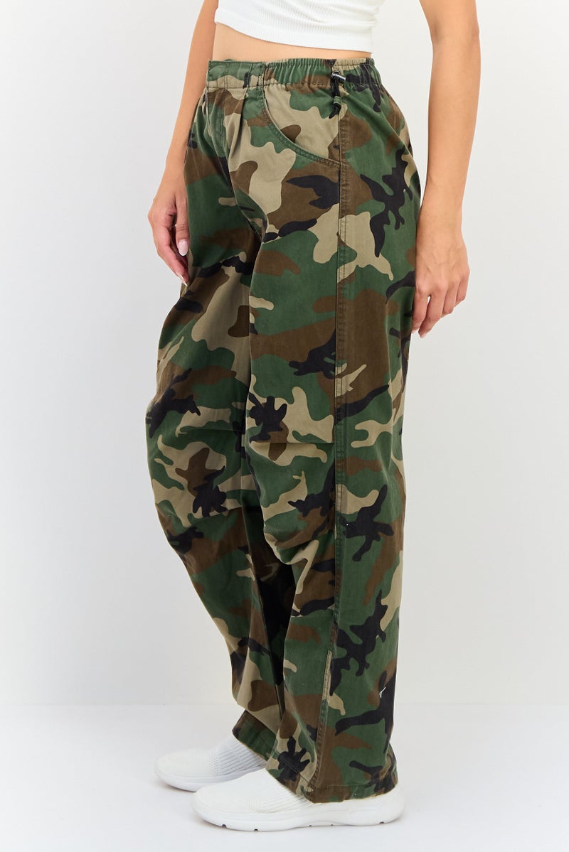 Bershka Women Regular Fit Camouflage Straight Leg Pants, Multicolor - Image 2