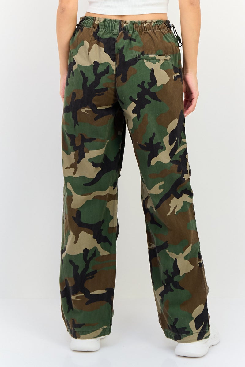 Bershka Women Regular Fit Camouflage Straight Leg Pants, Multicolor - Image 3