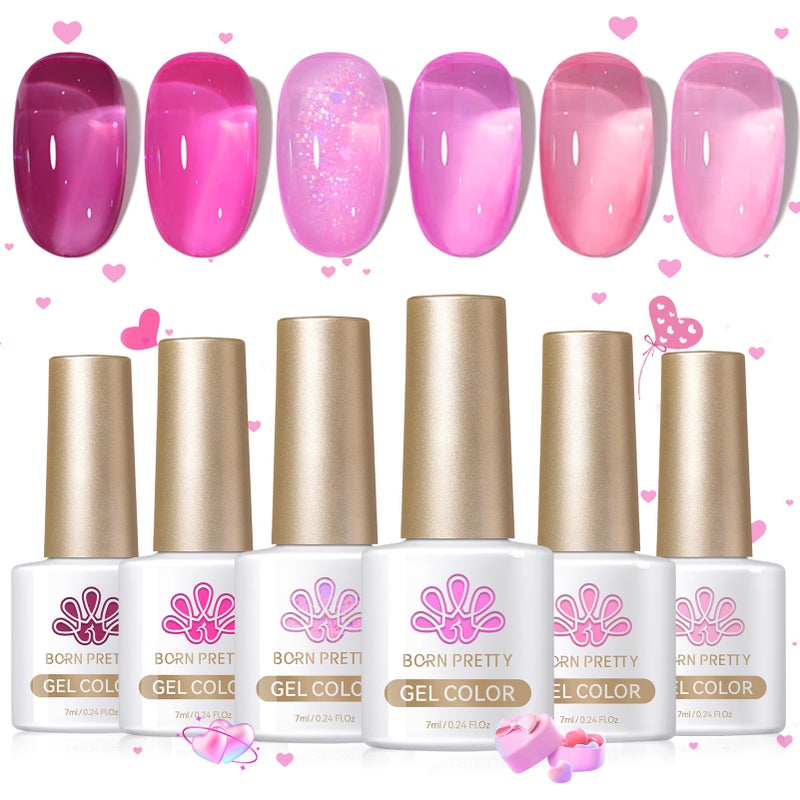 Born Pretty Jelly Gel Nail Polish Set  Milky Jelly Hot Pink Translucent Gel Polish  Spring Summer Neon Pink Valentines Day Gift 6PCS