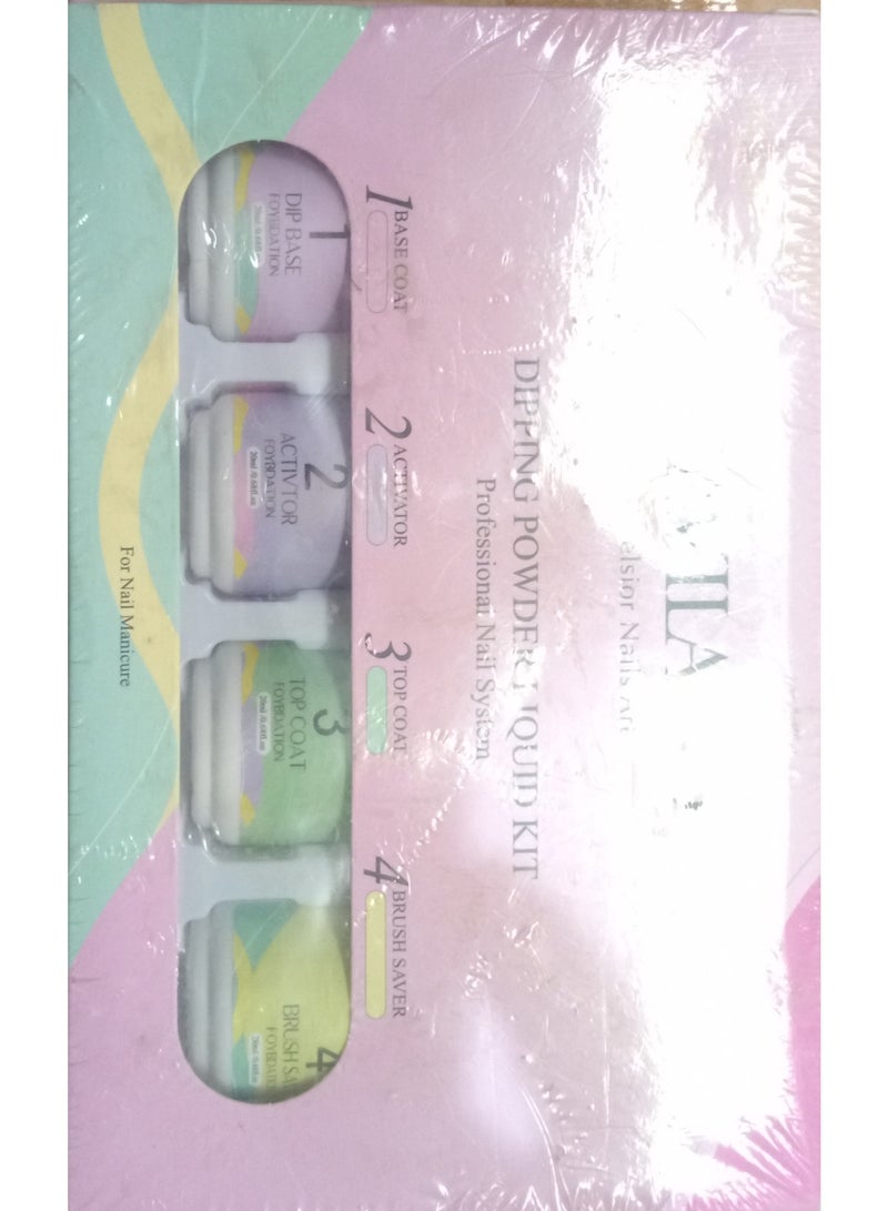 Saviland Professional Dipping Powder Liquid Kit, 4-Step Nail System with Base Coat, Activator, Top Coat & Brush Saver