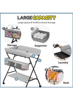 LO.BABY.VE Portable Baby Changing Table with Wheels, Adjustable Height Foldable Diaper Station  - Image 2