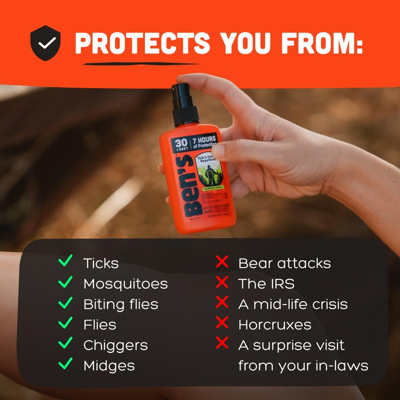 Ben's Tick & Insect Repellent - Travel Size Bug Spray with 30% DEET for Mosquitoes, Ticks & More - Up to 7 Hours of Protection - Fragrance-Free - 3.4 Fl Oz (4 Pack) - Image 4