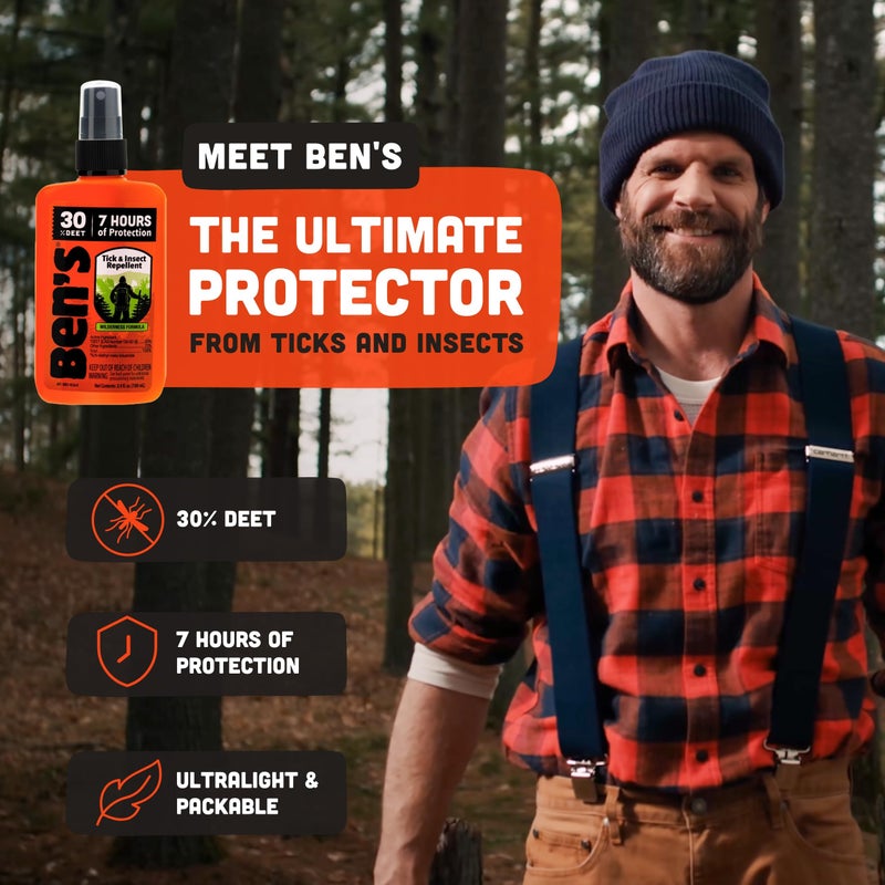 Ben's Tick & Insect Repellent - Travel Size Bug Spray with 30% DEET for Mosquitoes, Ticks & More - Up to 7 Hours of Protection - Fragrance-Free - 3.4 Fl Oz (4 Pack) - Image 2