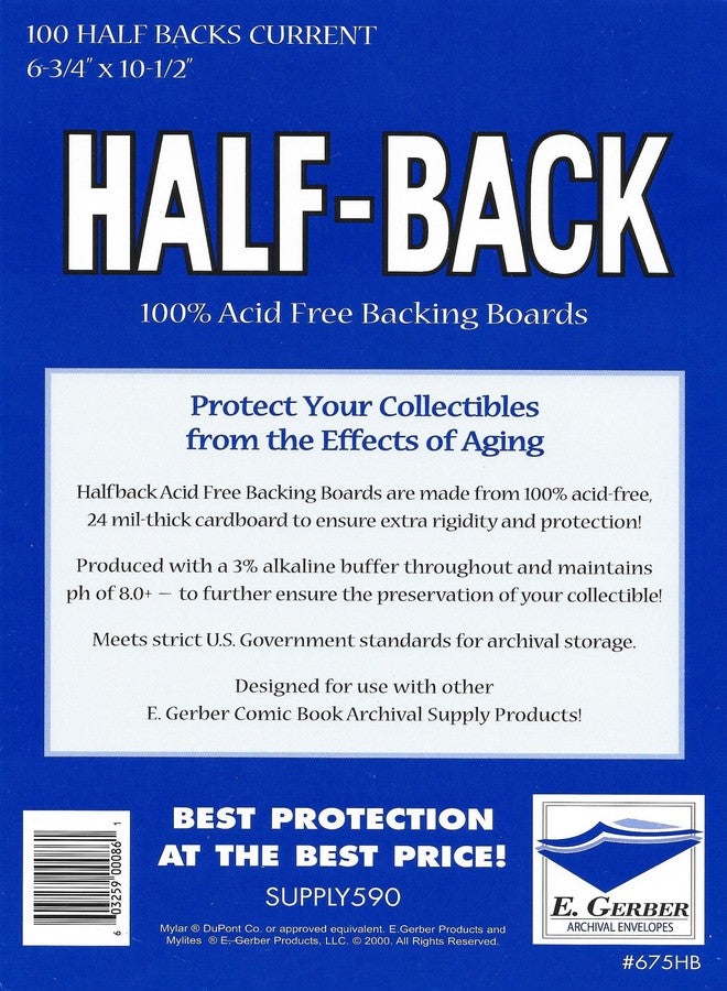 Half-Back Current Comic Book Backing Boards 6 3/4" x 10 1/2"