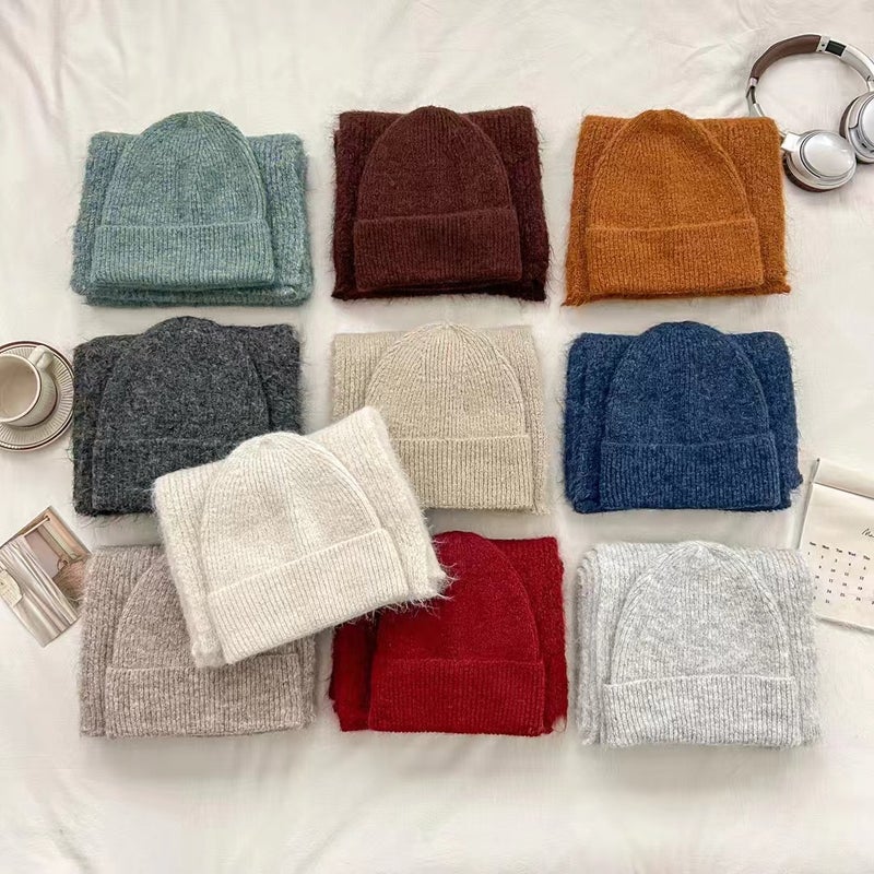 قبعة السنة حمراء دافئة جديدة وشال صوف شال مجموعة من قطعتين محبوكة - Image 4