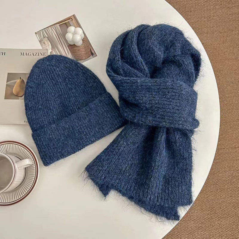 قبعة السنة حمراء دافئة جديدة وشال صوف شال مجموعة من قطعتين محبوكة - Image 5