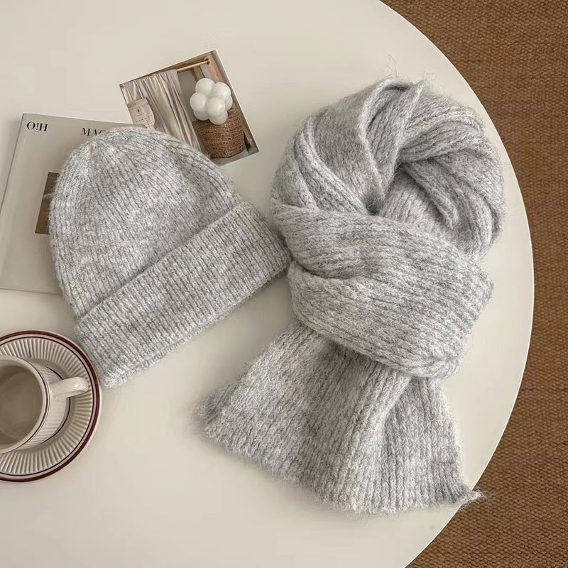 قبعة السنة حمراء دافئة جديدة وشال صوف شال مجموعة من قطعتين محبوكة - Image 1