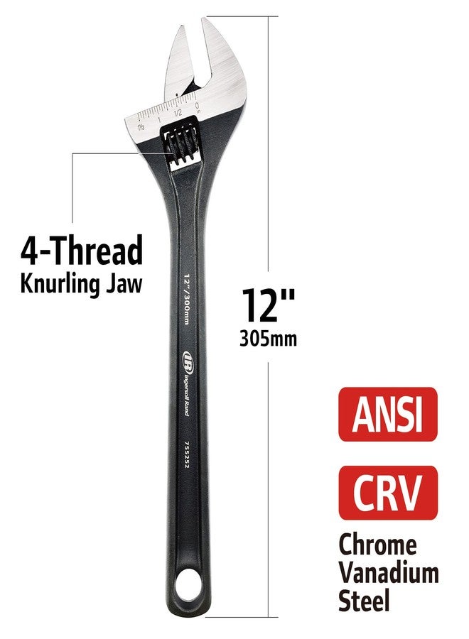 Ingersoll Rand Hand Tools Ingersoll Rand 12-Inch Adjustable Wrench, CR-V Steel with corrosion resistant black phosphate finish, Laser etched Metric & SAE Scale, Extra Long Pattern for added torque-755252X - Image 2