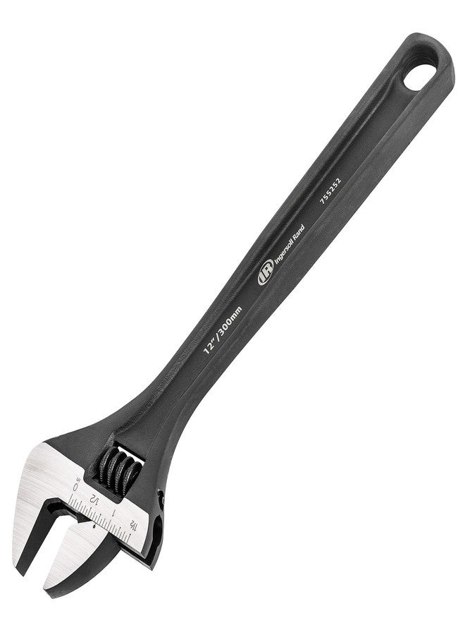 Ingersoll Rand Hand Tools Ingersoll Rand 12-Inch Adjustable Wrench, CR-V Steel with corrosion resistant black phosphate finish, Laser etched Metric & SAE Scale, Extra Long Pattern for added torque-755252X - Image 1
