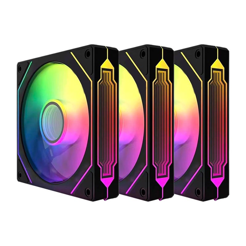 Jungle Leopard Prism4 Pro X3 120mm ARGB Reverse Case Fans,Infinity Mirror RGB Light Effect 5V 3PIN Motherboard Light Sync 800~1800RPM PWM PC Fan Suitable for Computer Case(Triple Pack Black) - Image 1