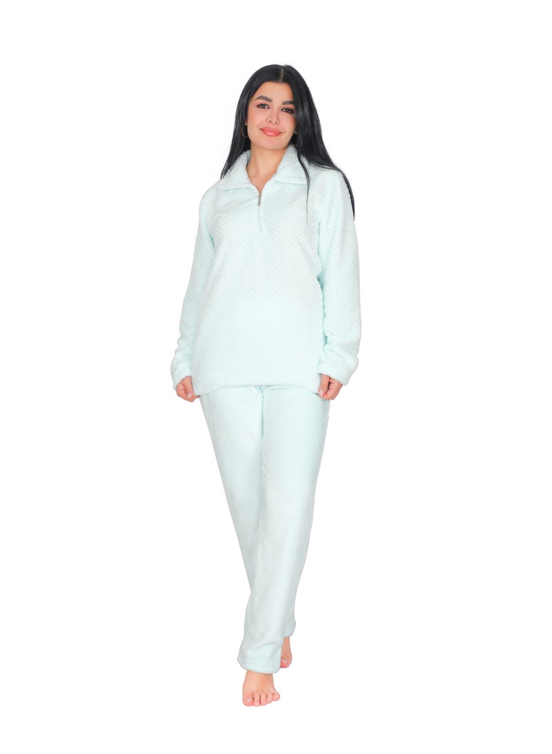 Dadoush Women's soft fleece pajama set, two pieces: top and pants - Women's winter pajamas, lined, consisting of (...(..two pieces.)..) Women's winter pajamas - Image 1
