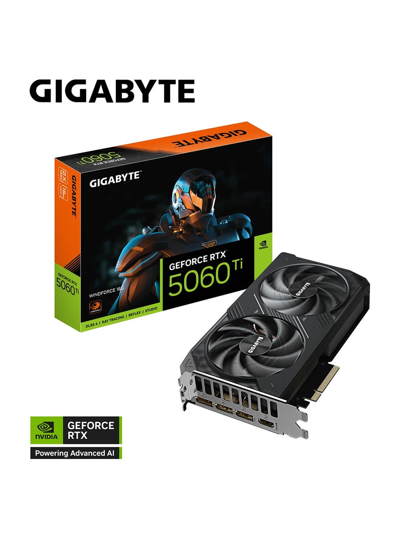GIGABYTE GeForce RTX 5060 Ti WINDFORCE 16GB GDDR7 Graphics Card, 2572 MHz Core Clock, PCIe 5.0, 8K Resolution, DisplayPort 2.1b x3, HDMI 2.1b x1, 650W PSU Recommended, ATX Form Factor | GV-N506TWF2-16GD - Image 1