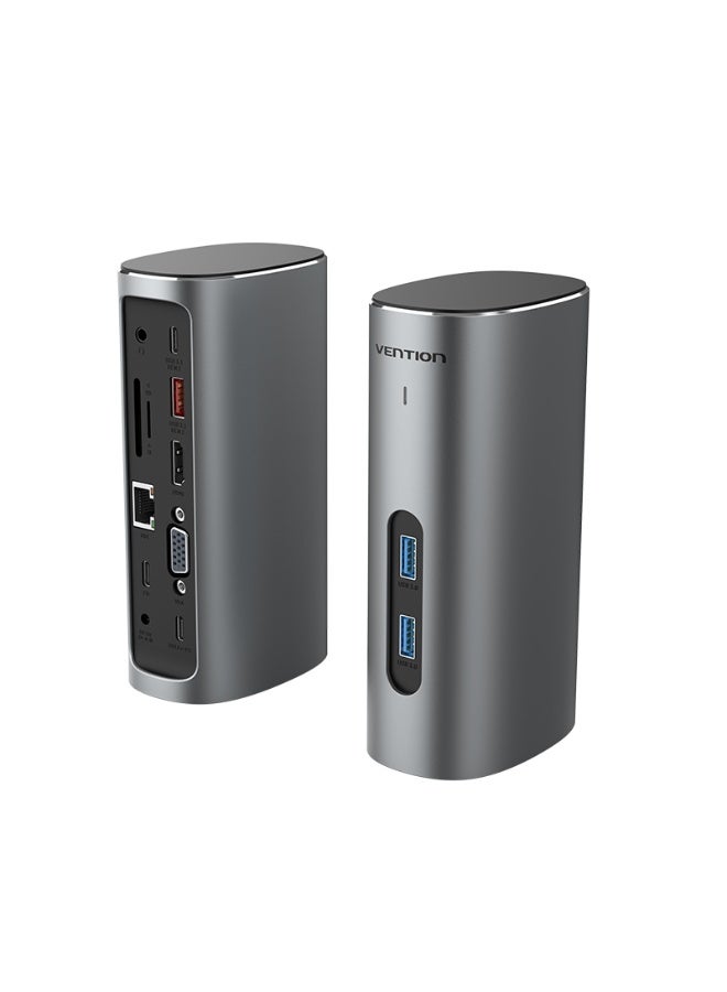 VENTION USB-C to HDMI/VGA/USB 3.1 Gen 2/USB 3.1 Gen 2-C/USB 3.0x2/RJ45/SD/TF/TRRS 3.5mm/PD/DC Docking Station Gray Vertical Aluminum Alloy Type UK Standard Model # TPJH0-UK - Image 1