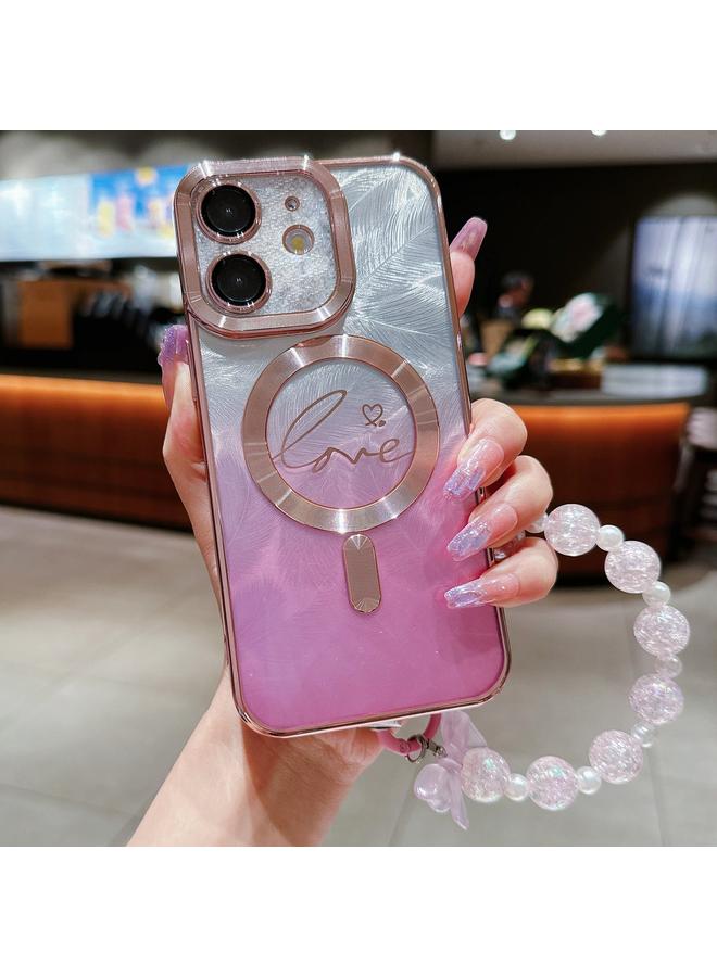 S-TOP Case For iPhone 11 Dual-Love Feather Gradient Glitter Bracelets Magsafe TPU Phone Case - Image 1