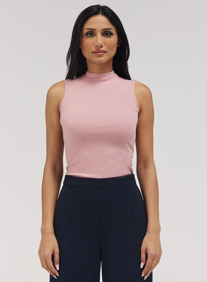 Zigzag Rib Skinny Top - Salmon Pink