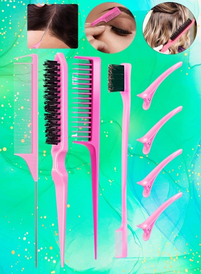 NIKITA.VIVI 8 Pcs Slick Back Hairbrush Set Backcombing Slick Back Hard Bristle Brush Hair Comb Set Teasing Edge Brush Rat Tail Comb Hairclip Dual Edges Hairbrush Grooming Hair Styling Comb - Image 1